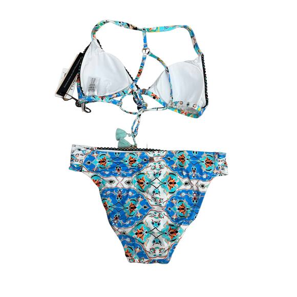 Nanette Lepore 2PC Bikini Blue Plunging Triangle Swimwear Top & Bottom 6 NWT - Picture 7 of 10
